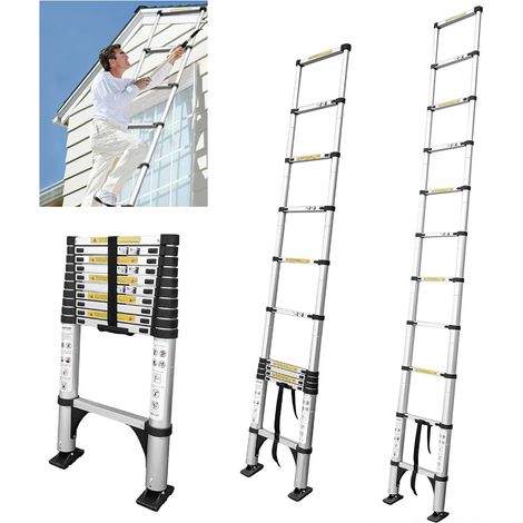 Échelle Télescopique Pliante Antidérapante 3,2m, Marchepieds escamotables, Aluminium Bricolage Pliable Extensible Unique Droite Échelle multifonctionnelle Charge 150kg (1/5)