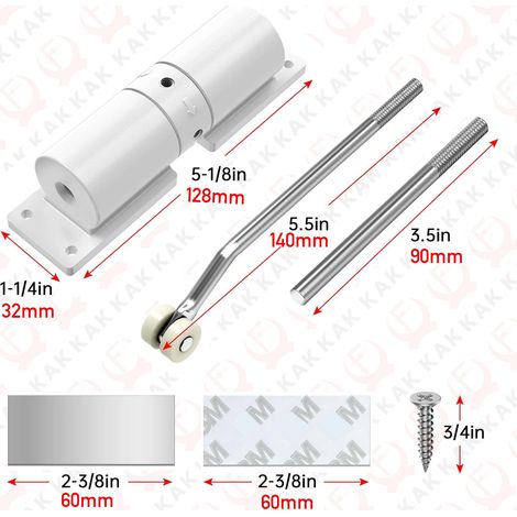 (Blanc) Ferme-porte automatique, réglable jusqu'à 30 kg, avec ressort de fermeture douce, amortisseur hydraulique pour un fonctionnement silencieux. (1/5)