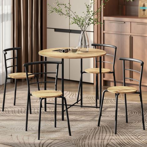 Juego de Mesa y 4 Sillas de Comedor Redonda Estilo Industrial Marco Metálico para Espacios Pequeños Salón Natural (1/5)