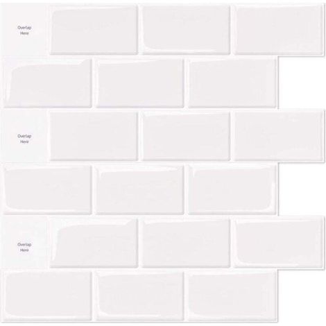 Lot de 10 Pièces,Carrelage Autocollant Métro Blanc,Crédence Adhésive Cuisine Salle de bains,Papier Adhesif en Vinyle 3d Brique,30x3 (1/5)