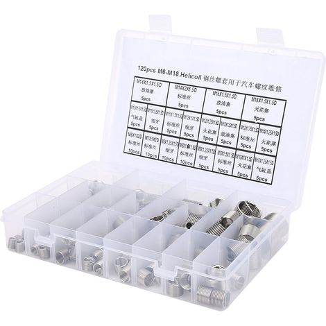 Kit de réparation de filetage métrique en acier inoxydable M6-M18 (120 pièces) pour la réparation de filetage automobile