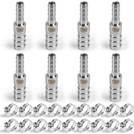 8 pièces Adaptateur en Acier Inoxydable 304 12mm à 8mm pour Tuyau Réducteur, Réducteurs de Raccords Cannelés Droits, Raccord Intercooler pour Liquide de Refroidissement, pour L'eau, L'air (1/5)