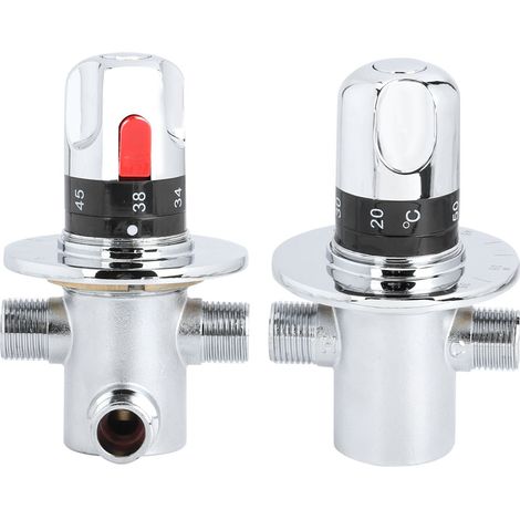 Robinet mélangeur thermostatique en laiton (1 pièce) pour eau chaude et eau froide, destiné à la régulation de la température des chauffe-eau domestiques. (1/5)