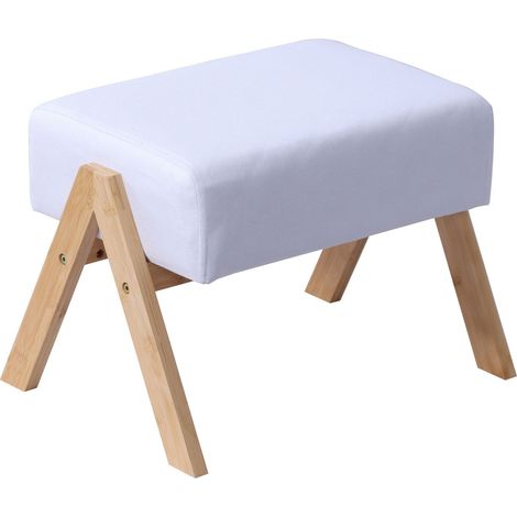 Pouf ottoman avec assise en tissu et pieds en bambou