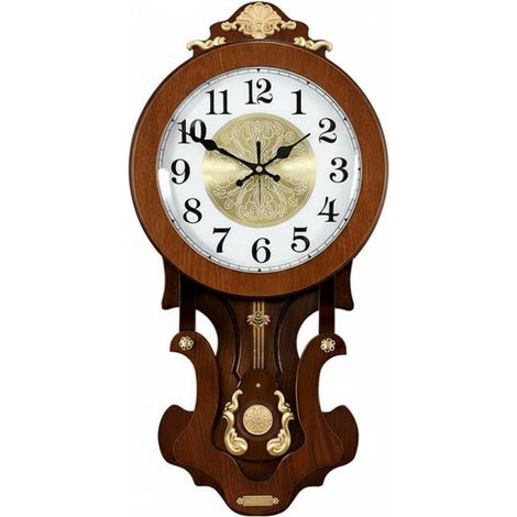 Vintage Wall Clock, Silent Pendulum, Wooden Living Room Decor with Metal Details, Durable Glass, Peaceful Movement for Elegant Interior, Suitable for Gifts, Office, Hallway, 1330Q (1/5)
