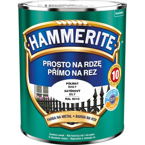 Hammerite Straight to Rust Metallfarbe Weiß Seidenglanz 0,7 l