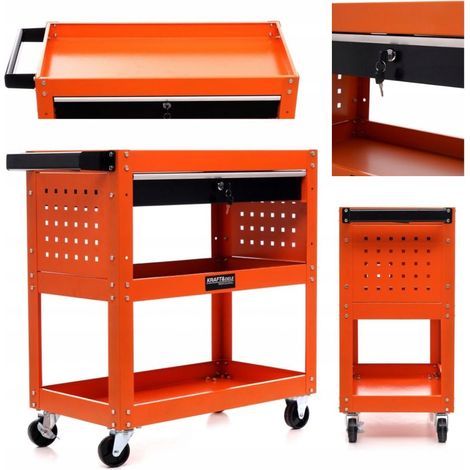 Carrello portautensili da officina con ruote, 3 ripiani, cassetto per chiavi, kraft&dele (1/5)