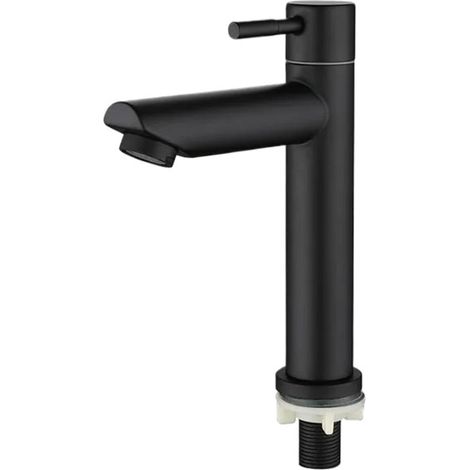 Robinet de salle de bain noir à bec droit, robinet d'eau froide en acier inoxydable, mitigeur avec flexible, adapté aux éviers et lavabos. (1/5)