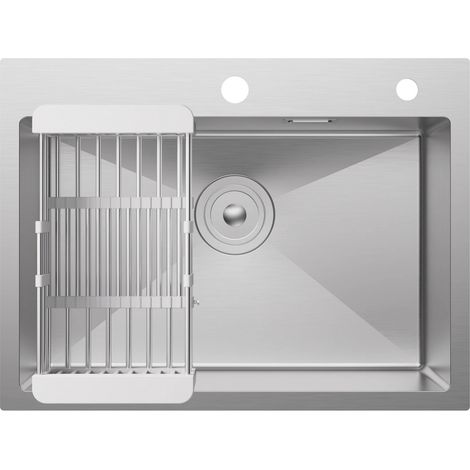 Évier en acier inoxydable durable et antirouille, évier de cuisine rectangulaire poli, évier avec siphon (1/5)