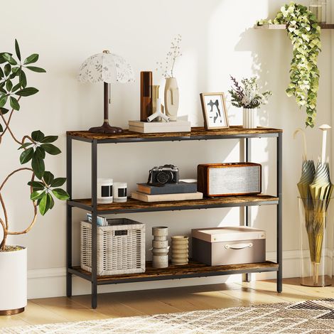 Console, table d'appoint avec étagère à 3 niveaux, panneaux de particules, métal, marron clair
