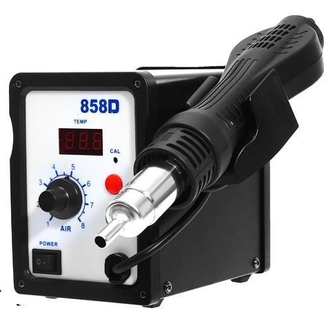Estación de retrabajo de aire caliente, control de temperatura ajustable, 8 niveles de flujo de aire, color negro, 220 V (1/2)