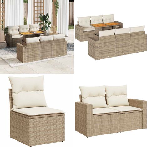vidaXL Salon de jardin avec coussins 7 pcs beige résine tressée (1/5)