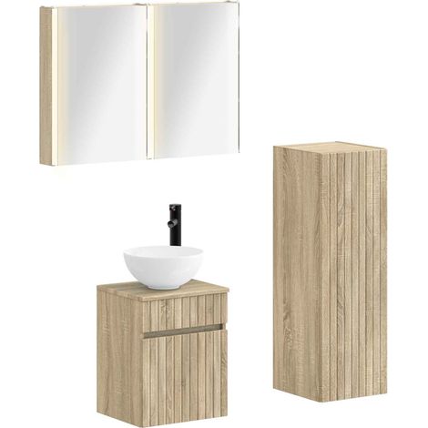 Ensemble de mobilier de salle de bain 4 pc Chêne Sonoma vidaXL (1/5)