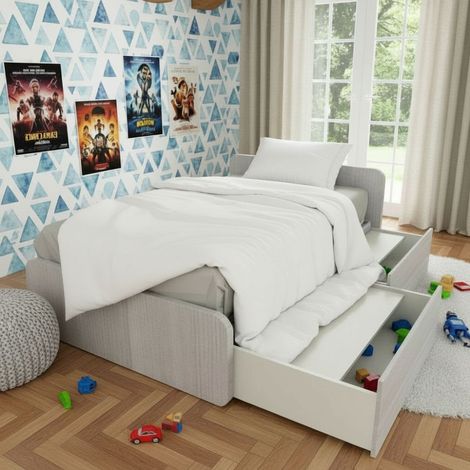 Letto 1 piazza e mezza con cassettoni, personalizzabile e facile montaggio - Rovere rock