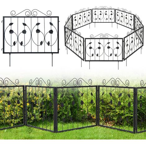 COSTWAY Decorative Garden Fence w/ 8 Panels 464 x 58 cm Animal Barrier-Black (1/5)