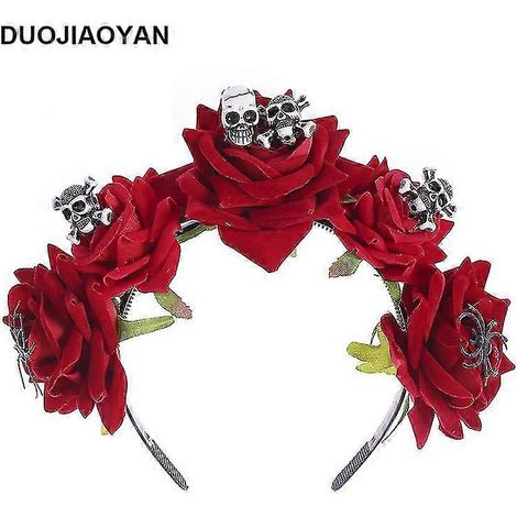 Regalos de Halloween, Navidad, decoración navideña, diadema nueva de terciopelo artificial con flores de rosa para mujer (1/5)