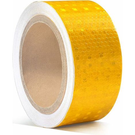 CHOYCLIT 5cm X 10m Ruban d'Avertissement Réfléchissant,Autocollant de Ruban réfléchissant Fluorescent Bande de Sécurité Autocollant de pour la Visibilité de la Nuit, Jaune (1/5)