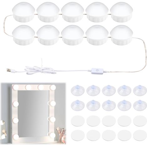 Kit Lumière Maquillage LED 10 Ampoules Hollywood Lampe Coiffeuse USB Interrupteur Câble Miroir Salle de Bain