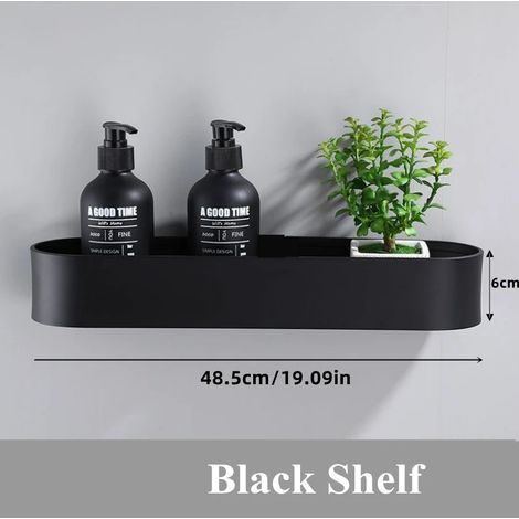 Étagère murale noire pour salle de bain (50 cm), panier de douche, étagère de rangement pour cuisine avec porte-serviettes et accessoires pour cosmétiques. (1/5)