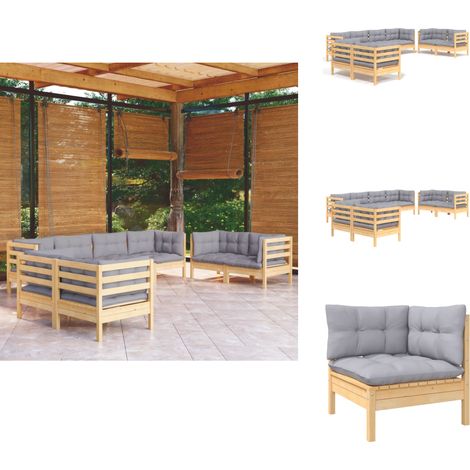 8-tlg. Garten-Lounge-Set mit Grauen Kissen Kiefer Massivholz - Garten Lounge Set - Kiefernholzmöbel - Outdoor Möbel - Gartenzubehör - Loungemöbel (1/5)