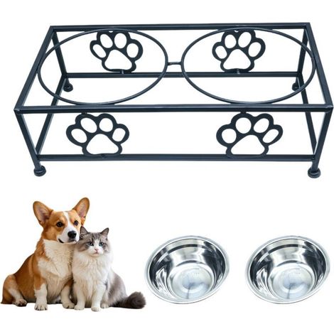 Porte-gamelles pour Chiens et Chiots, 2 écuelles, Noir (1/4)