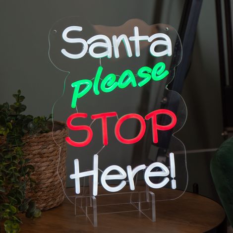 35cm Light up Santa Please Stop Here Neon Christmas Sign (1/5)