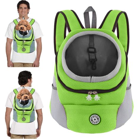 Sac à dos pour chien, sac à dos réglable pour animaux de compagnie avec sangles rembourrées et crochets de sécurité, respirant, vert (S) (1/5)