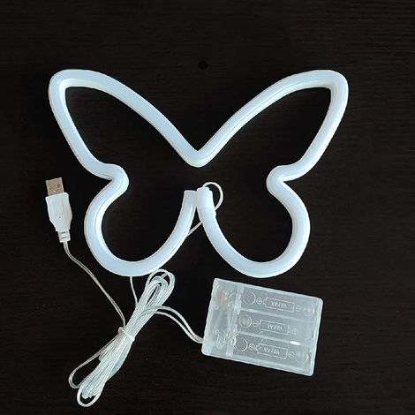 Luminaire En Forme De Papillon - Lumière Néon Rose - Alimentation USB Ou Piles - Pour Chambre D Enfant Ou Décoration Intérieure - 1 Pièce (1/5)