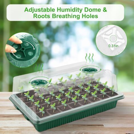 Lot de 2 plateaux de démarrage avec lumière de croissance, kit de démarrage de graines de 80 cellules avec dôme d'humidité et kit de démarrage de semis de germination de plantes de base avec minuterie