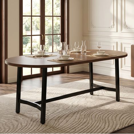 Table de salle à manger 180x80x75 cm en MDF et fer, noyer, moderne, pour 6-8 personnes FloraGrace (1/5)