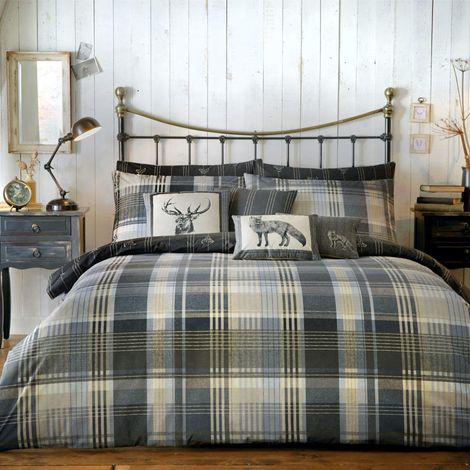 Dreams 'n' Drapes, Connolly Check, Set di Copripiumino Matrimoniale e 2 federe per cuscino, Grigio (anthrazit), Letto Super King Size