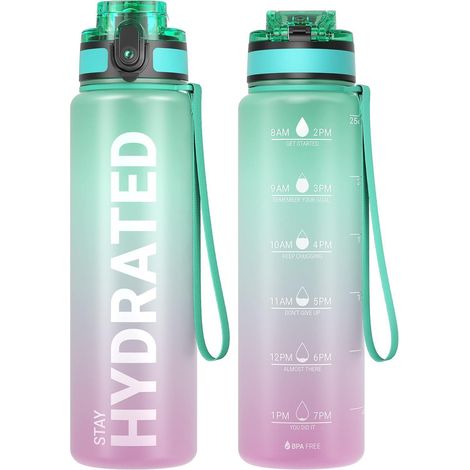 Trinkflasche mit Zeitmarkierung 750ml, BPA-frei, auslaufsicher, Tritan, mit Bürste (1/5)