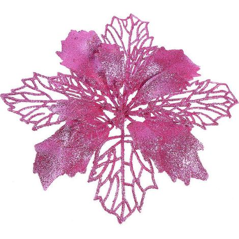 Sapin de Noël rose décoratif, fleurs scintillantes, ornements de fleurs artificielles ajourées et délicates-Pink