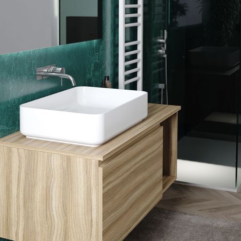 Lavabo da appoggio in ceramica bianca modello agua 60 60,5x40x14 cm BARBOTTINA