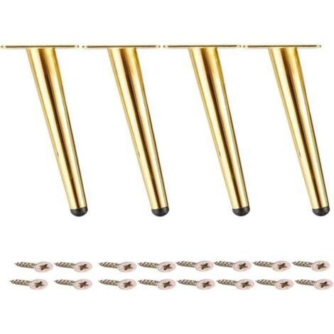 Pieds de table en métal, pieds de canapé inclinés, pour régler la hauteur de la table, doré, lot de 4, 10 cm (1/4)