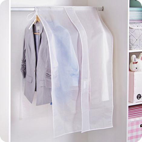 Lot de 2 Housses de cintre transparentes anti-poussière pour costumes, robes et vestes, protecteur de vêtements pour chambre à coucher. (1/4)