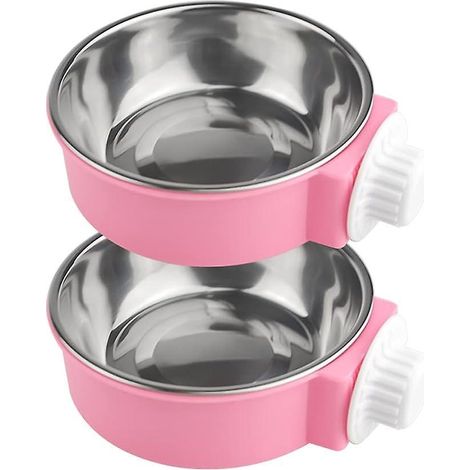 rose Lot De 2 Gamelles Amovibles En Acier Inoxydable Suspendre Pour Animaux De Compagnie, Gamelles De Nourriture Pour Animaux De Compagnie, Gamel (1/5)