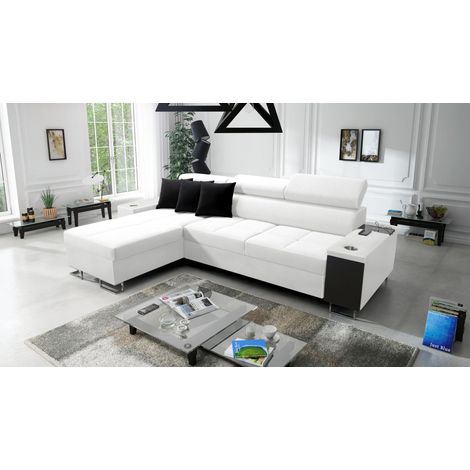 Bequemes Ecksofa mit Schlaffunktion MORENA I MAXI Kunstleder Weiß Links (1/5)
