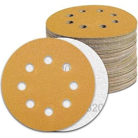 Discos de lijado de 125 mm, grano 320, 100 unidades, para lijadoras orbitales aleatorias.