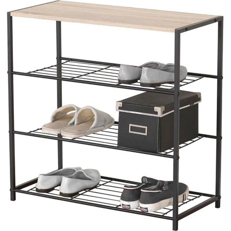 Etagère Entrée Range-Chaussures 3 niveaux - Métal et Bois - 63 x 30 x H 63 cm - Design Industriel - Livraison gratuite