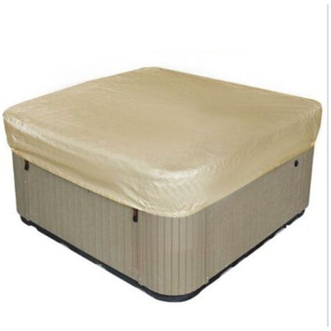 Déstockage Bache d'extérieur pour Spa Housse de Bain à Remous Carrée Etanche Couverture de Spa en Tissu Polyester 190T Anti-poussière Anti-UVavec Un Sac de Rangement ,Beige 207×207×30cm (1/3)