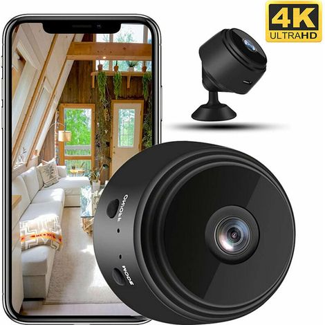 Mini caméra espion, caméra de surveillance 4K HD WiFi résolution réglable caméra de sécurité pour bébé caméra cachée sans fil intérieur/extérieur (noir) (1/5)