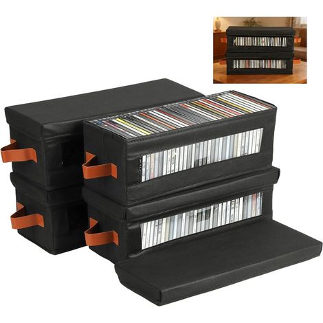 4er-Set DVD-Aufbewahrungsboxen mit Deckel und Tragegriff – Stapelbare DVD-Aufbewahrungsboxen mit Sichtfenster – CD-Hülle für Zuhause und Auto (1/5)