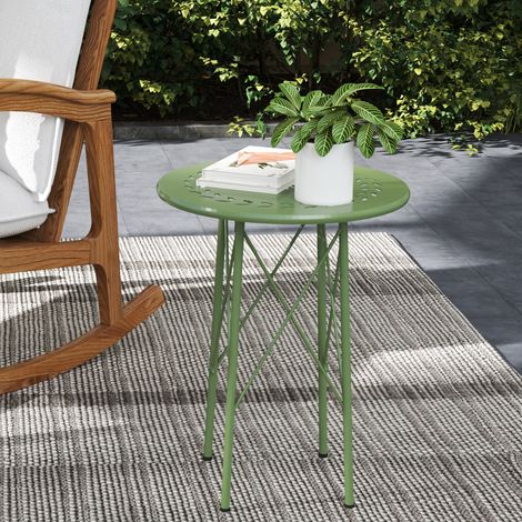 Table ronde d'extérieur en acier vert 40x50 cm, avec motif floral et feuillage, table basse d'appoint parfaite pour le jardin. (1/5)
