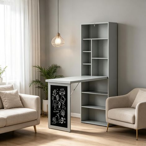 Bureau mural pliant avec étagère et tableau blanc, table murale multifonctionnelle, bureau suspendu, pour petites pièces et bureau à domicile (1 bureau suspendu uniquement) (1/4)