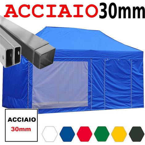 Gazebo 3x6 m blu pieghevole portatile estendibile richiudibile estensibile acciaio con laterali per fiere eventi stand chiosco tenda tendone mercato mercatino (1/5)