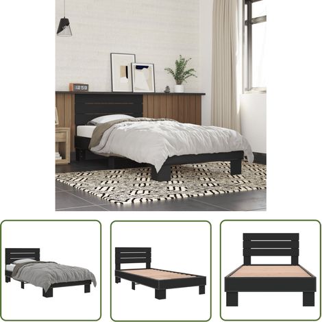 The Living Store Bettgestell Schwarz 90x200 cm Holzwerkstoff und Metall - Schlafzimmerbettwäsche - Doppelbett - Boxspringbett - Bettkasten - Lattenrost (1/5)