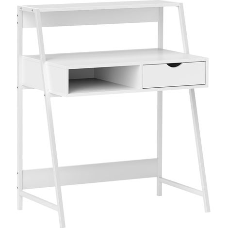 Bureau secrétaire informatique style néo-rétro avec tiroir, niche, étagère en métal blanc. (1/5)