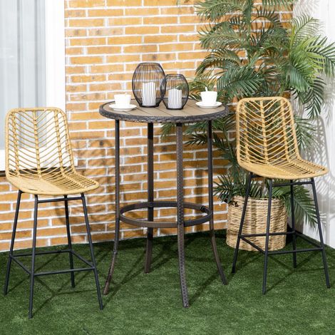 Set di 2 sgabelli da bar con schienale - Stile boho - 42,5 x 52 x 102 cm - Rattan PE e struttura in acciaio - Giallo e Nero (1/5)