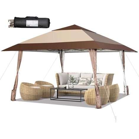Goplus – Tonnelle pliante 3,9x3,9M – Double toit en tissu Oxford résistant – Hauteur réglable 2,65/2,75/2,85M – Pour festivals et événements extérieurs (1/5)